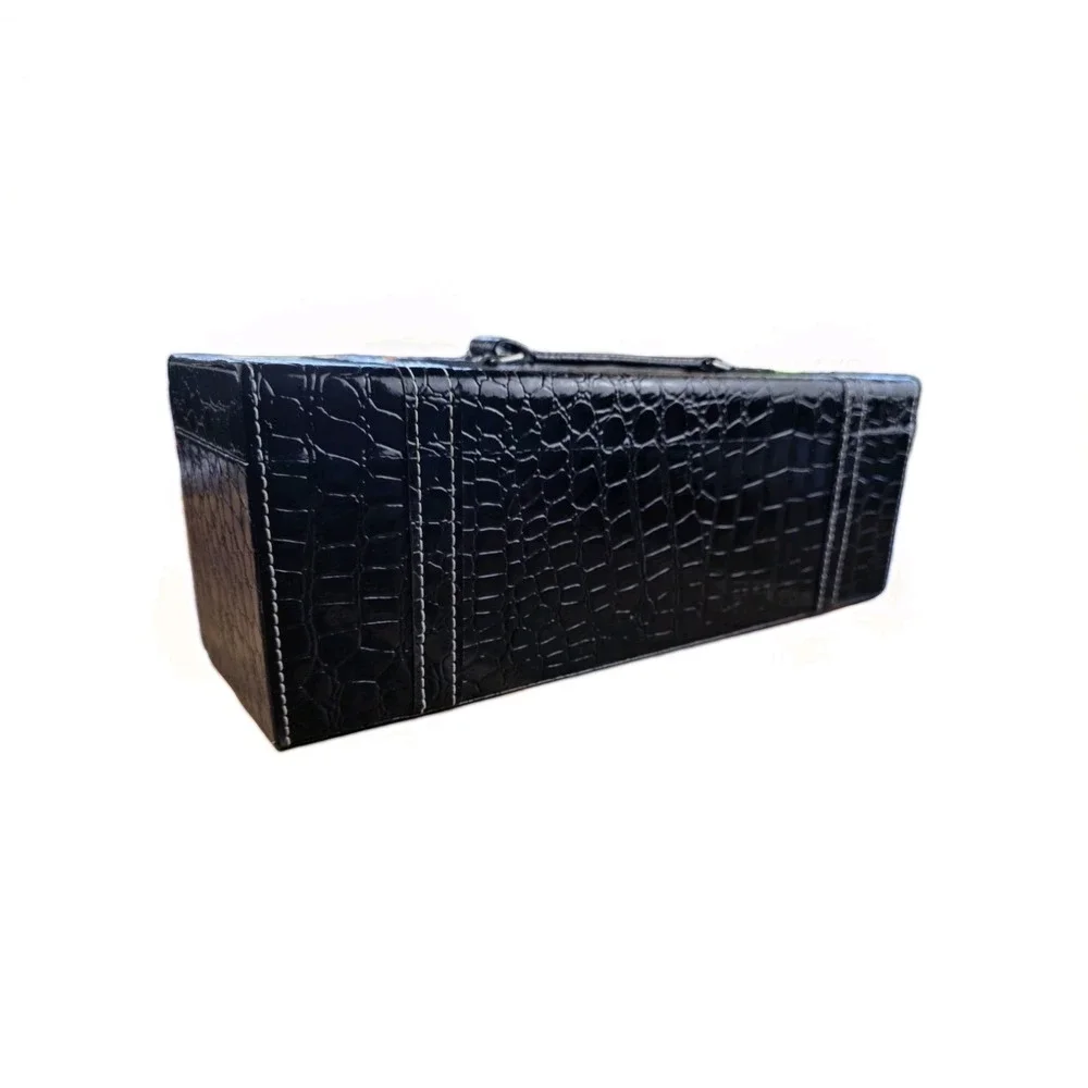 Wine bottle gift box holder carrier case & 4pc accessories set Faux Alligator